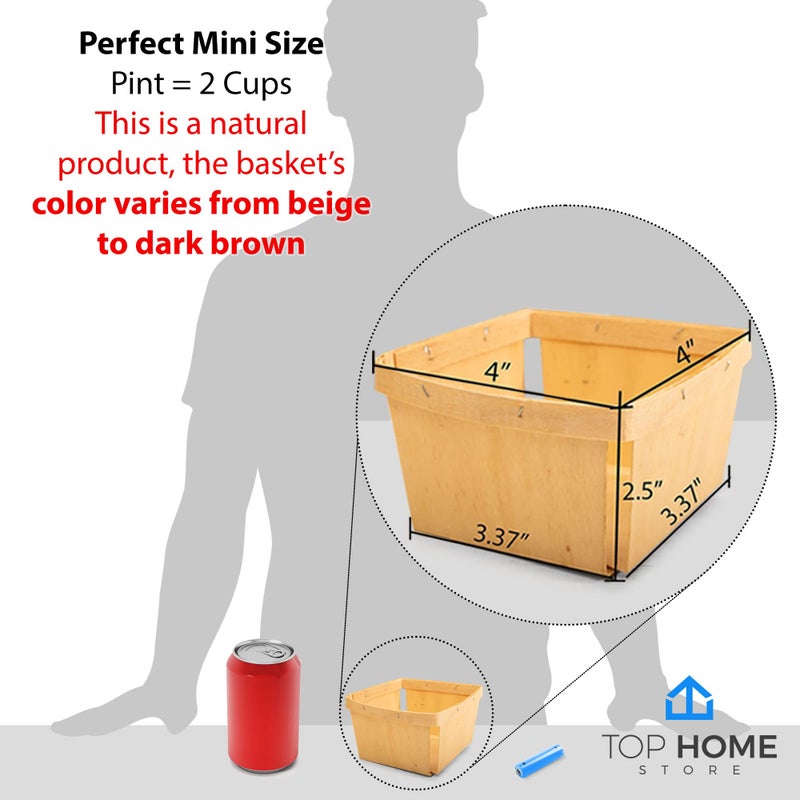 Top Home Store One Pint Wooden Gift Baskets (25 Pack) â€“ For Fruit Picking, Arts, Crafts, and Decor; 4"x4"x2.5" Vented Wood Boxes - Image 2